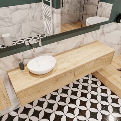 Mondiaz Lush Barco badmeubel Washed oak 180 cm 2 lades mdf 1 waskom links zonder kraangat