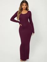Apricot Bodycon Maxi Dress - Elegant Scoop Neck Long Sleeve Maroon / XS