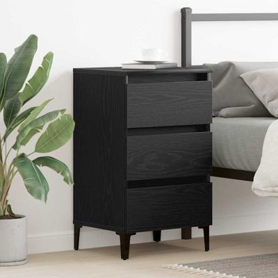 Nachtkastje met lade Zwart eiken 40 x 35 x 69 cm Bewerkt hout