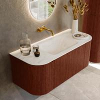 Badmeubel Mondiaz Kurve-Dlux | 110 cm cm | Meubelkleur Ruby | Wastafelkleur Opalo | Solid surface | Wasbak midden spoelbak | Zonder kraangat(en)