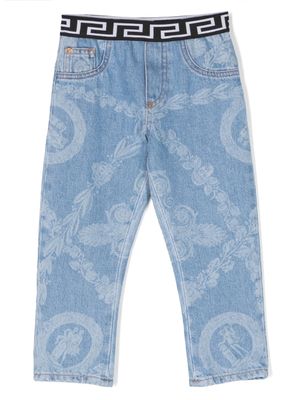 Versace Kids jean à imprimé Greca - Bleu