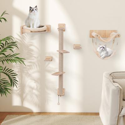 5 STK Klimmuur Kat Krabpaal met Platforms Jute Krabstokken Kattenbed 2 Hangmatten Kattenmeubels Natuur