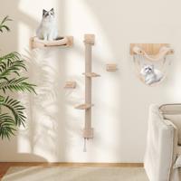 5 STK Klimmuur Kat Krabpaal met Platforms Jute Krabstokken Kattenbed 2 Hangmatten Kattenmeubels Natuur