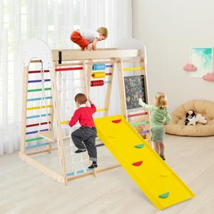 Ladder Glij Schommel 8 in 1 Klimtoestel voor Kleuters 124 x 119 x 138 cm Natuurlijk