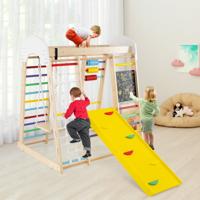 Ladder Glij Schommel 8 in 1 Klimtoestel voor Kleuters 124 x 119 x 138 cm Natuurlijk