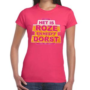 Roze Het is roze en heeft dorst t-shirt dames