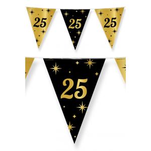 25 jaar Leeftijd verjaardag vlaggetjes - 4x stuks - zwart/goud - 10 meter - versiering - feestartike
