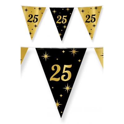 25 jaar Leeftijd verjaardag vlaggetjes - 4x stuks - zwart/goud - 10 meter - versiering - feestartike