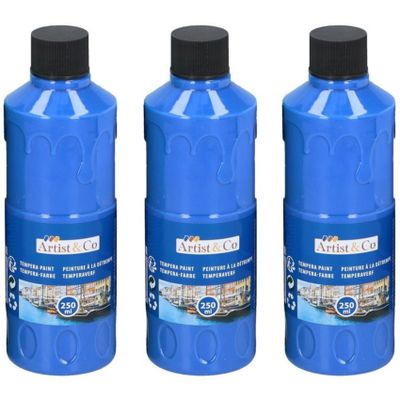 4x Acrylverf / temperaverf fles blauw 250 ml