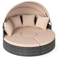 Zonne-eiland met Dak & Tafel & Zit- en Rugkussens Rattan Zonnebed Tuinbed Beige