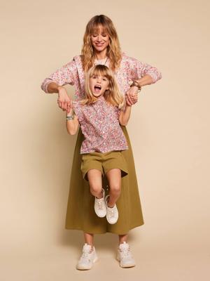 Short van katoengaas voor meisjes - familiecollectie olijf