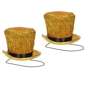 Carnaval verkleed mini hoedje voor diverse thema's - 2x - goud - glitters - dames