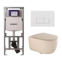 QeramiQ Dely Swirl Toiletset - 36.3x51.7cm - Geberit UP320 Burda inbouwreservoir - slimzitting - glans witte bedieningsplaat - rechthoekige knoppen - beige 0701131/SW706187/SW1000770/SW1026259