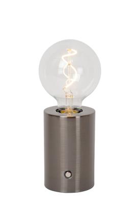 Lucide VIVO - Oplaadbare Tafellamp - Accu/Batterij - Ø 8 cm - LED Dimb. - E27 - 1x1W 2700K - Mat zwart chroom