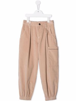 Brunello Cucinelli Kids pantalon ample en velours côtelé - Marron