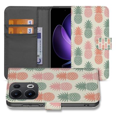 OPPO Reno 13 Pro | Book Case | 'Ananas' - Stijlvol Hoesje met Pasjeshouder OPPO Reno 13 Pro | Book Case | 'Ananas' - Stijlvol Hoesje met Pasjeshouder