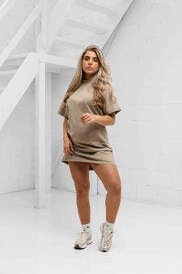 Malelions Kylie T-Shirt Dress Dames Lichtbruin - Maat L - Kleur: Taupe | Soccerfanshop