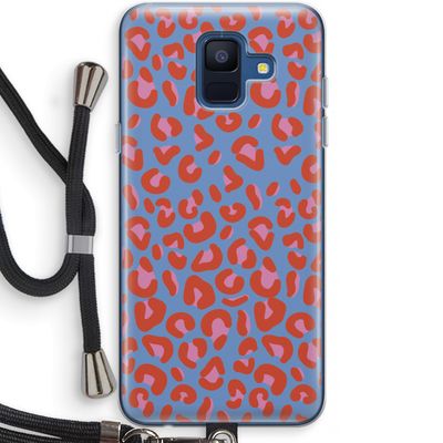 Leopard blue: Samsung Galaxy A6 (2018) Transparant Hoesje met koord