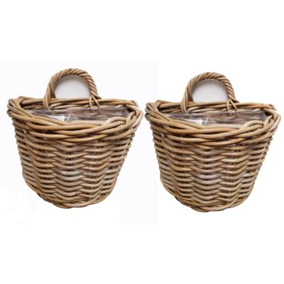 Wandhanger mand - 2x - bruin - 38 x 24 x 25 cm - rotan - gevlochten - voor bloemen/planten