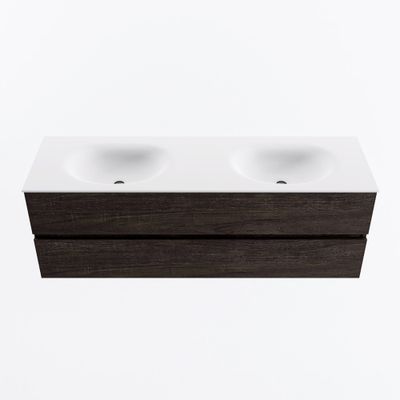 MONDIAZ VICA 150cm badmeubel onderkast Dark Brown 2 lades. Wastafel MOON dubbel 2 kraangaten, kleur Talc.