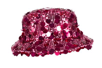 Vissershoedje neon pink pailletten