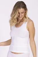 Rib dames hemd kant - Body & Soul - Modal kanten dames onderhemd - Wit - Zwart