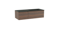 Storke Edge zwevend badmeubel 130 x 52 cm notenhout met Scuro asymmetrisch rechtse wastafel in kwarts mat zwart