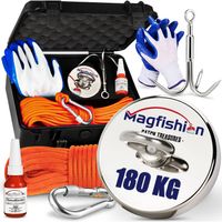 Magfishion Magneetvissen Set - 180 KG - Vismagneet - 20 Meter Lang Touw - Zwarte Vismagneet Koffer voor Magneet Vissen - thumbnail