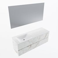 MONDIAZ VICA 140cm badmeubel onderkast Carrara 4 lades. Wastafel CLOUD links zonder kraangat, kleur Talc met spiegel LED.