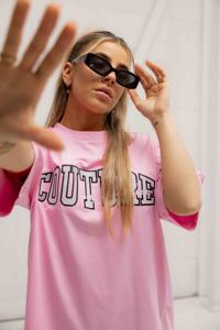 Couture Club Embroidered Overlayed Oversized T-Shirt Dames Roze - Maat XXS - Kleur: Roze | Soccerfanshop