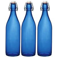 Bormioli rocco waterfles met beugeldop - Set van 3x stuks - blauw transparant - 1000 ml - Giara home