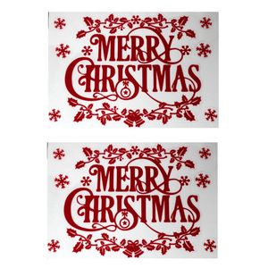 2x stuks velletjes kerst raamstickers rood Merry Christmas 29,5 x 40 cm - Feeststickers