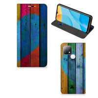 OPPO A15 Book Wallet Case Wood Heart - Cadeau voor je Vriend