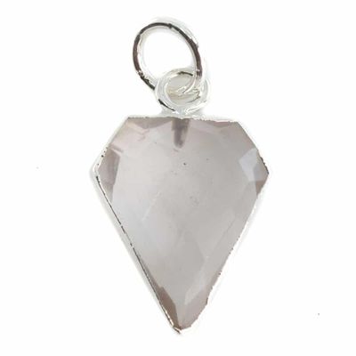 Edelsteen Hanger Rozenkwarts Diamantvorm - Verzilverd - 15 x 12 mm