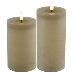 LED kaarsen/stompkaarsen - set 2x - beige - D7,5 x H15 en H20 cm - timer - warm wit