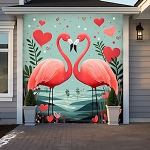 Valentijnsdag flamingo harten outdoor garagedeur cover banner grote achtergrond decoratie voor outdoor garagedeur huis wanddecoraties evenement party parade Lightinthebox