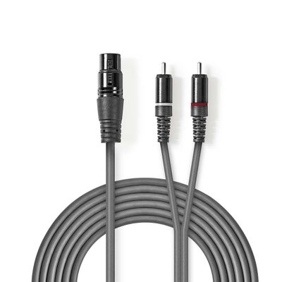 Nedis Gebalanceerde Audiokabel | XLR 3-Pins Female naar 2x RCA Male | 1.5 m | 1 stuks - COTH15220GY15 COTH15220GY15