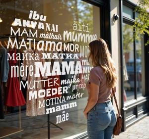 Moeder woordwolk hartvorm etalage sticker