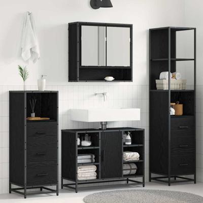 Badkamermeubelset met lade 4 pcs Zwart eiken 80 x 33 x 60 cm