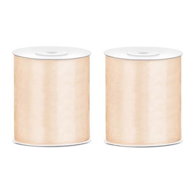 2x Hobby/decoratie creme satijnen sierlinten 10 cm/100 mm x 25 meter