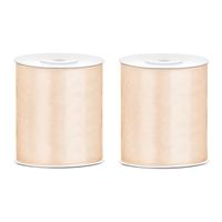 2x Hobby/decoratie creme satijnen sierlinten 10 cm/100 mm x 25 meter
