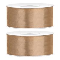 Partydeco Cadeaulint - 2x - goud - 2,5 cm x 25 meter - satijn - sierlint - inpakken - decoratie