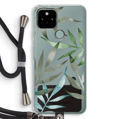 Tropical watercolor leaves: Pixel 5 Transparant Hoesje met koord