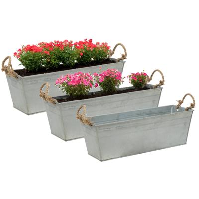 Mega Collections plantenbak Farmer - 3x - balkon/terras - zink - zilver - L44 x D15 X H13 cm Mega Collections plantenbak Farmer - 3x - balkon/terras - zink - zilver - L44 x D15 X H13 cm