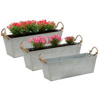Mega Collections plantenbak Farmer - 3x - balkon/terras - zink - zilver - L44 x D15 X H13 cm