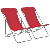 Strandstoelen inklapbaar 2 st staal en oxford stof rood - thumbnail
