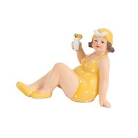 Home decoratie beeldje dikke dame zittend - geel badpak - 17 cm - Beeldjes - thumbnail