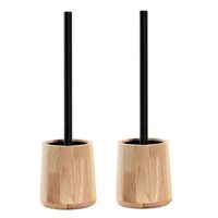 2x stuks WC/Toiletborstel in luxe houder bruin bamboe hout 38 x 11 cm - Toiletborstels - thumbnail