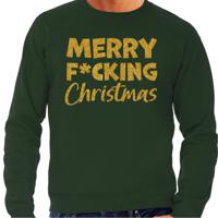 Foute Kersttrui/sweater voor heren - Merry F*cking Christmas - groen - glitter goud - thumbnail