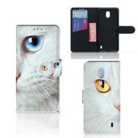 Nokia 1 Plus | Telefoonhoesje | Met pasjeshouder | Witte Kat